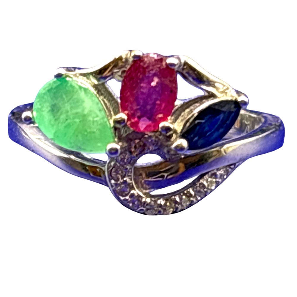 Stunning Silver Ring With Multi-Colored Stones 92… - image 4